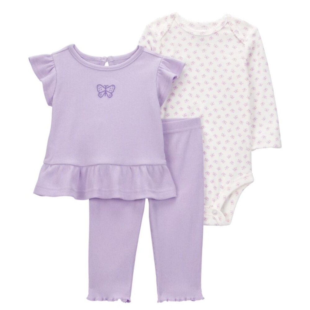 NWT Girls Sz 18 Months Purple Butterfly Shirts & Coordinating Pants 3 Pc Outfit